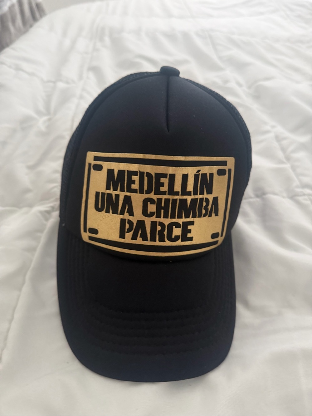 Medellín Una Chimba Parce Black Trucker Hat